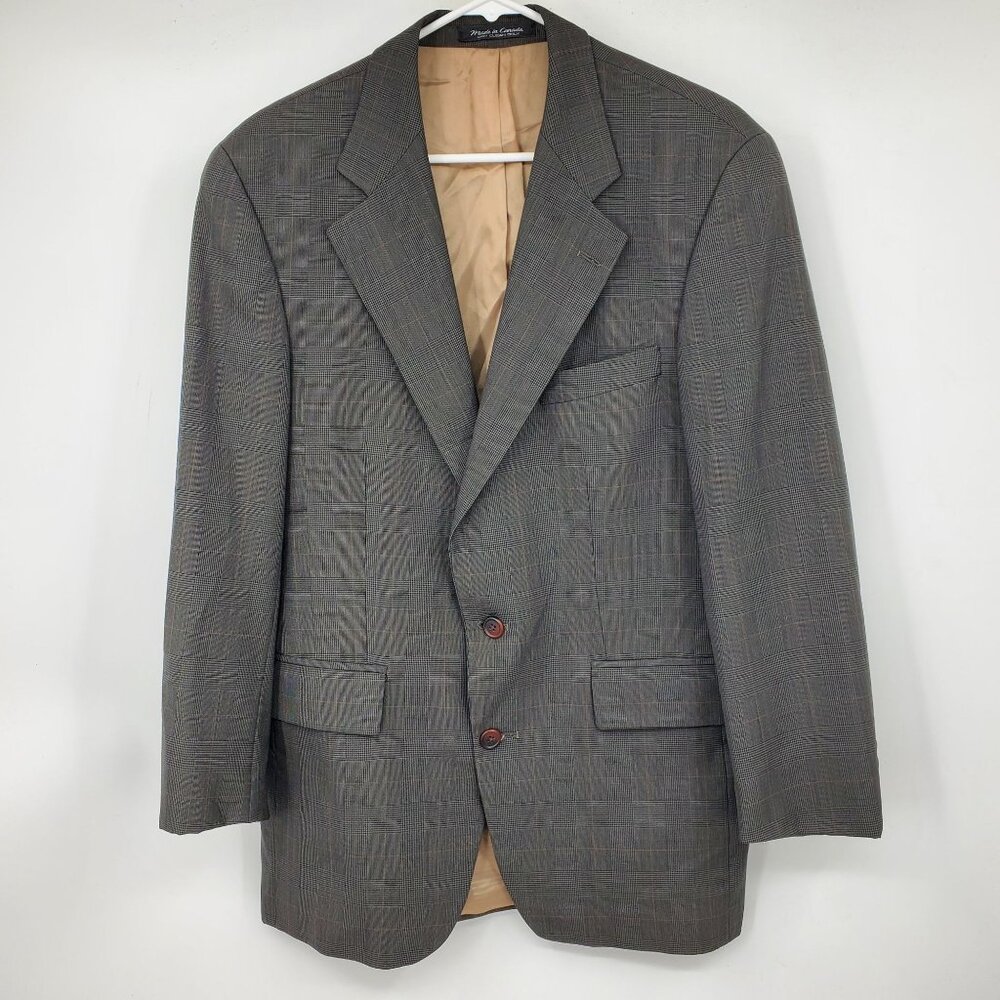 Chaps Ralph Lauren 100% Wool Grey Plaid‎ Men's Suit Jacket Blazer Coat